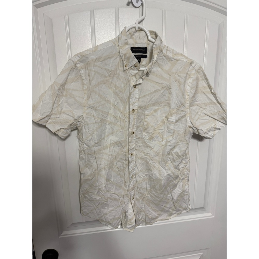 Banana Republic Shirt Mens Medium Slim Fit Short Sleeve Geometric Abstract EUC